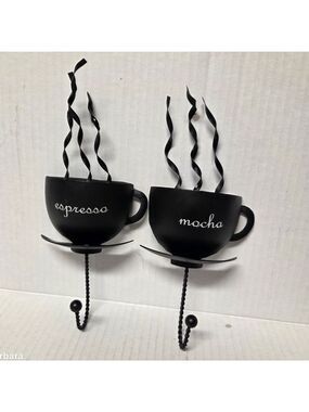 2004 Michael Alan Designs Black Metal Coffee Cup Wall-mounted Hooks